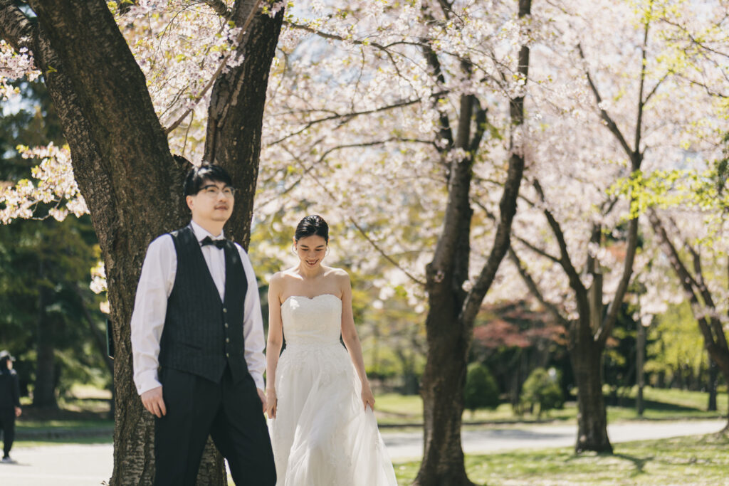 北海道春の桜ローケーションフォトウエディング