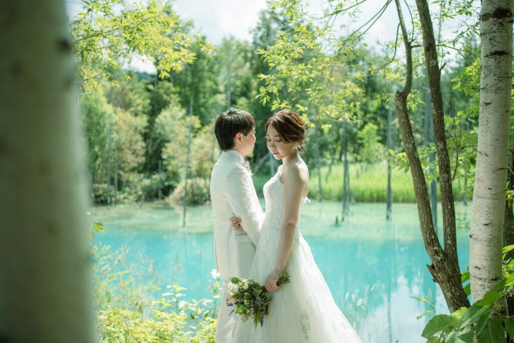 青い池（美瑛）で前撮り・ウェディングフォト